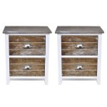 NNEVL Nightstand 2 pcs with 2 Drawers Brown and White - Image 3