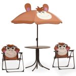 NNEVL 3 Piece Kids' Garden Bistro Set with Parasol Brown
