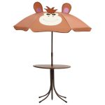 NNEVL 3 Piece Kids' Garden Bistro Set with Parasol Brown - Image 3