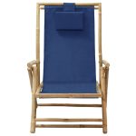 NNEVL Reclining Relaxing Chair Navy Blue Bamboo and Fabric - Image 2