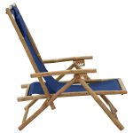 NNEVL Reclining Relaxing Chair Navy Blue Bamboo and Fabric - Image 3