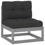 NNEVL Garden Middle Sofa with Anthracite Cushions Grey Solid Pinewood