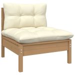 NNEVL Garden Middle Sofa with Cushions Honey Brown Solid Pinewood