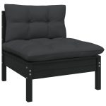 NNEVL Garden Middle Sofa with Cushions Black Solid Pinewood