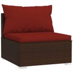 NNEVL Garden Middle Sofa with Cushions Brown Poly Rattan - Image 2