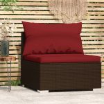 NNEVL Garden Middle Sofa with Cushions Brown Poly Rattan