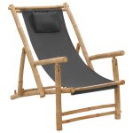 NNEVL Deck Chair Bamboo and Canvas Dark Grey