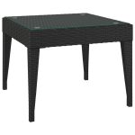 NNEVL Side Table Black 50x50x38 cm Poly Rattan and Tempered Glass - Image 2