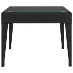 NNEVL Side Table Black 50x50x38 cm Poly Rattan and Tempered Glass - Image 3