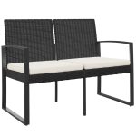 NNEVL 2-Seater Garden Bench with Cushions Black PP Rattan - Image 2