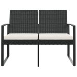 NNEVL 2-Seater Garden Bench with Cushions Black PP Rattan - Image 3