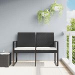 NNEVL 2-Seater Garden Bench with Cushions Black PP Rattan