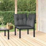 NNEVL Garden Corner Chair with Cushions Black and Grey Poly Rattan