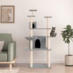 NNEVL Cat Tree with Sisal Scratching Posts Light Grey 166 cm