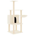 NNEVL Cat Tree with Sisal Scratching Posts Cream 132 cm - Image 2