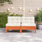 NNEVL Garden Sofa Armless with Cushions Wax Brown Solid Wood Pine - Image 3