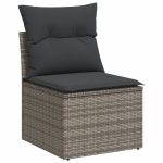 NNEVL Garden Sofa Armless with Cushions Grey Poly Rattan - Image 2