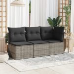 NNEVL Garden Sofa Armless with Cushions Grey Poly Rattan - Image 3