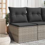 NNEVL Garden Sofa Armless with Cushions Grey Poly Rattan