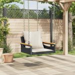 NNEVL Swing Bench with Cushions Black 63x62x40 cm Poly Rattan - Image 3