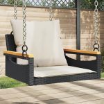 NNEVL Swing Bench with Cushions Black 63x62x40 cm Poly Rattan