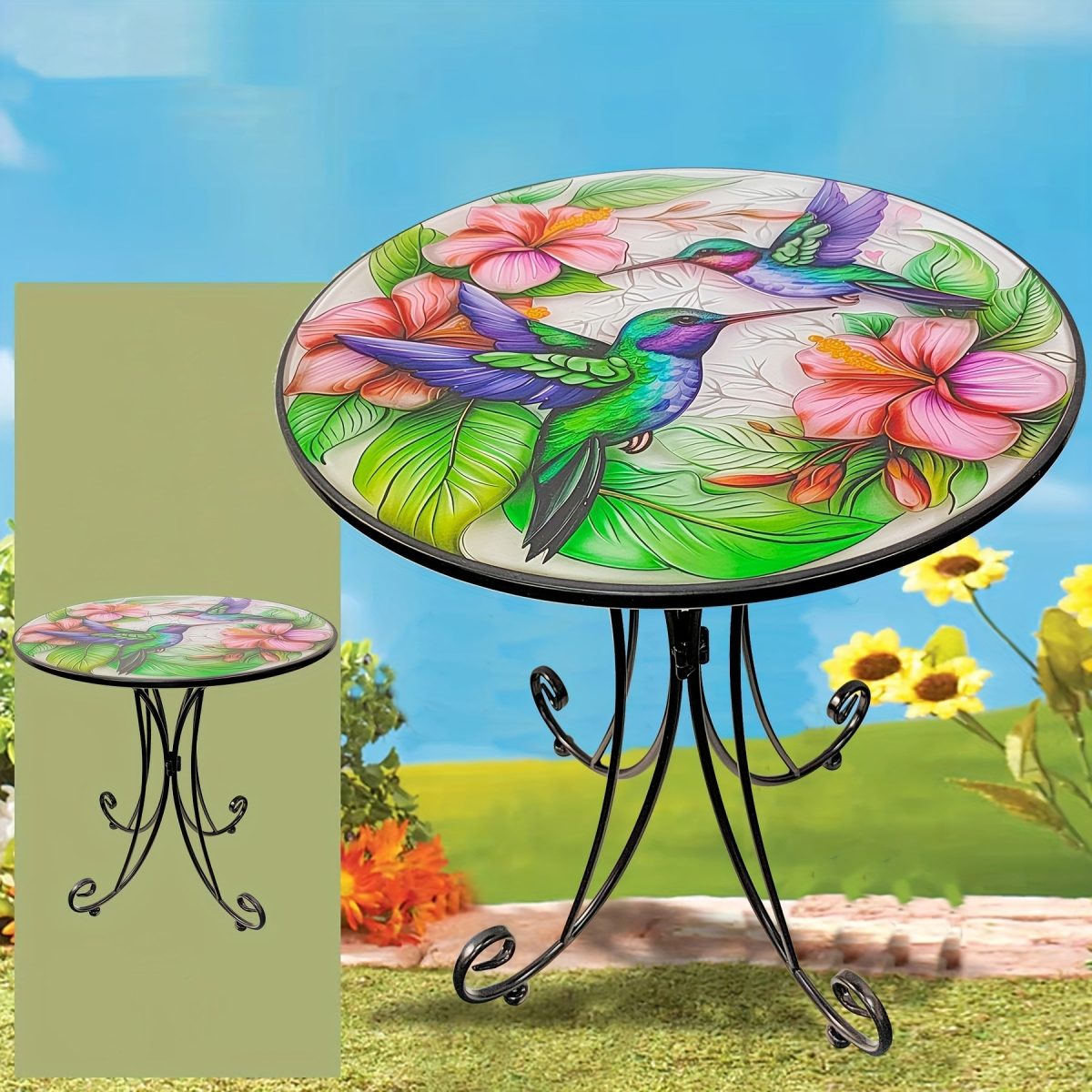 Round Metal Side Table Hummingbird - Image 4