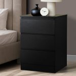 NNEED Bedside Table 3 Drawers Storage Cabinet Black - Image 3