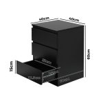 NNEED Bedside Table 3 Drawers Storage Cabinet Black - Image 5