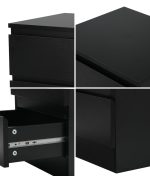 NNEED Bedside Table 3 Drawers Storage Cabinet Black - Image 4