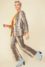 Chocolate Faux Suede Snake Print Trousers - Image 3