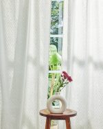 Off-White & Grey Hand Block Printed Linen Curtains | Chevron Pattern - Image 2