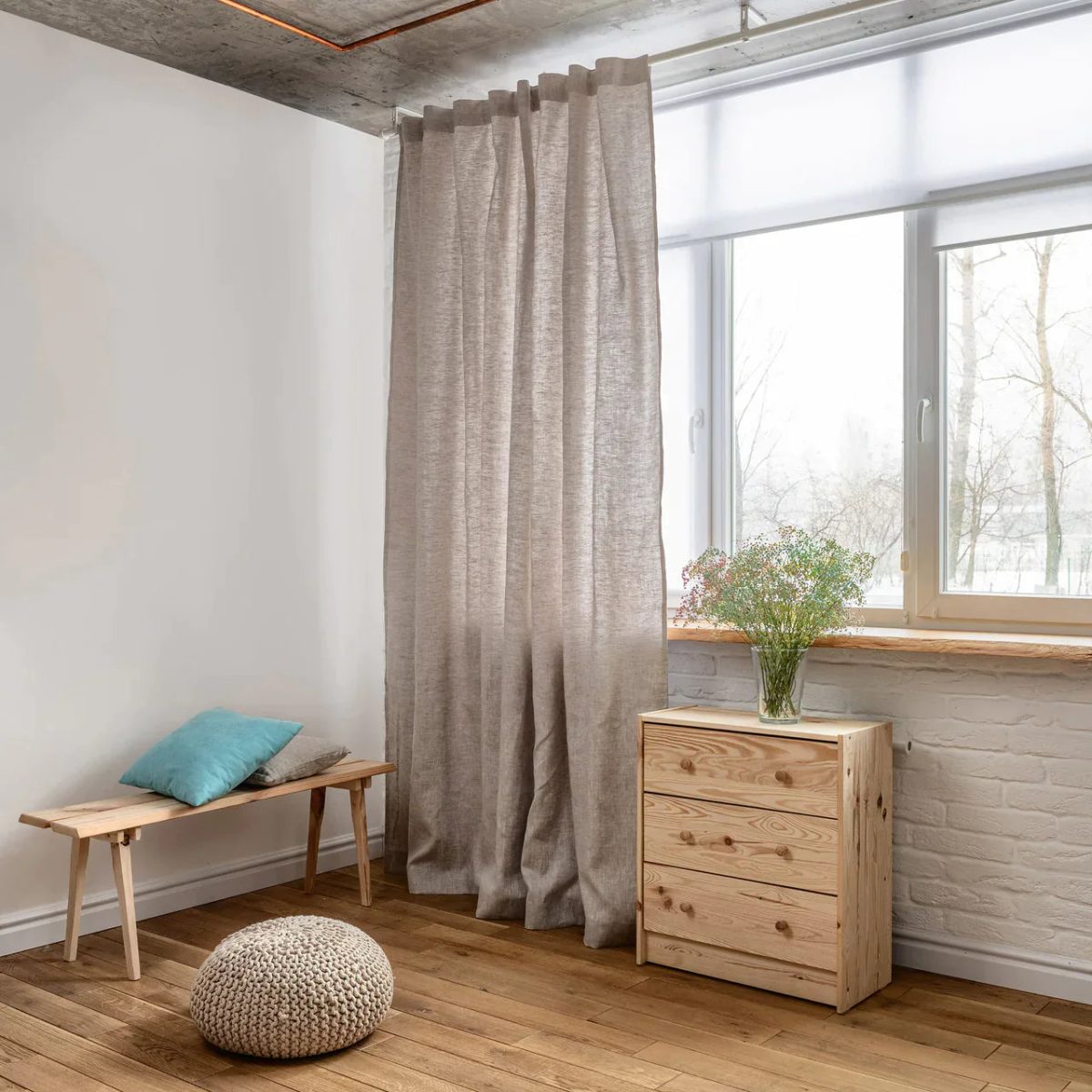 Natural Organic Linen Privacy Curtains - Semi-Sheer Undyed | Standard & Made to Measure Sizing - Image 2