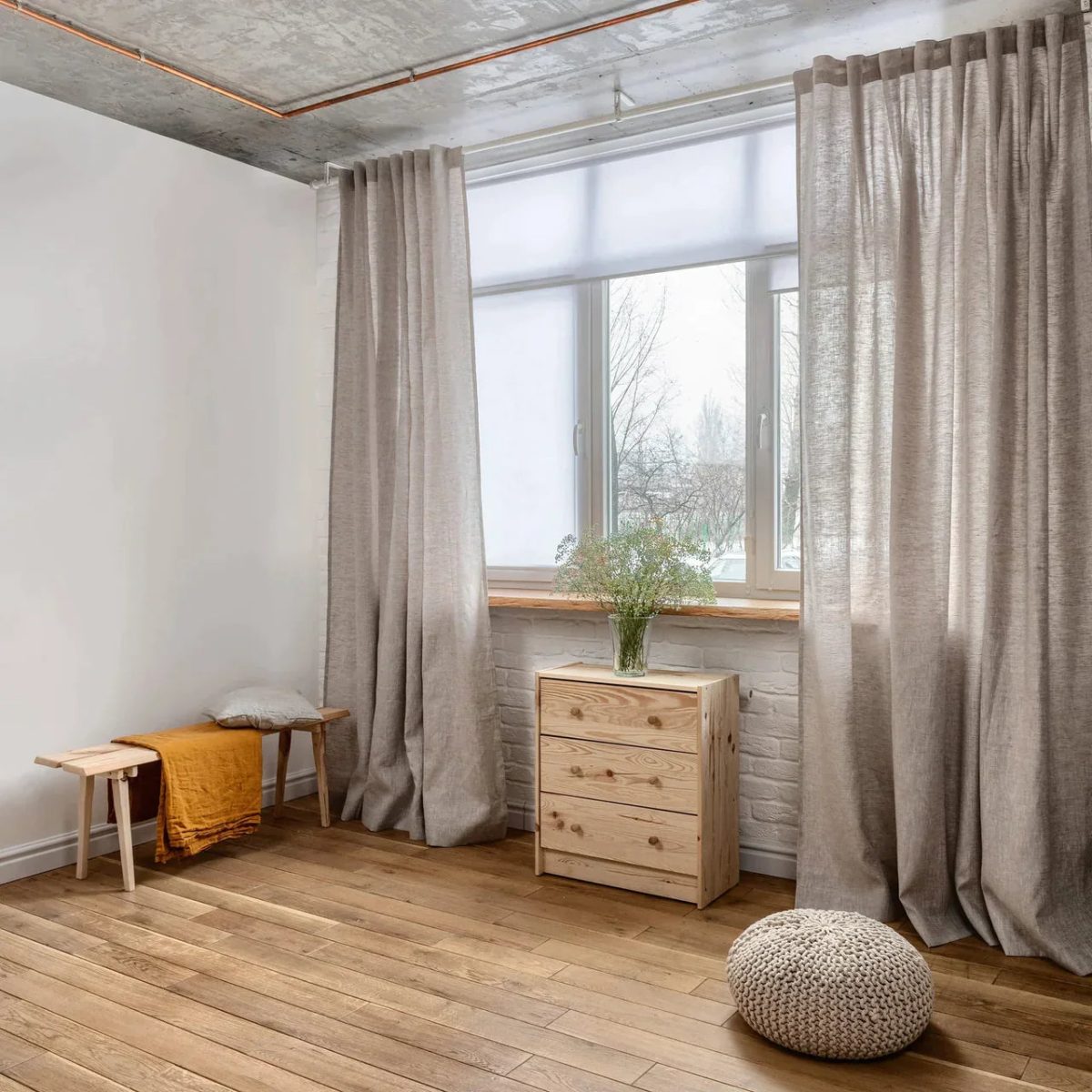 Natural Organic Linen Privacy Curtains - Semi-Sheer Undyed | Standard & Made to Measure Sizing - Image 3