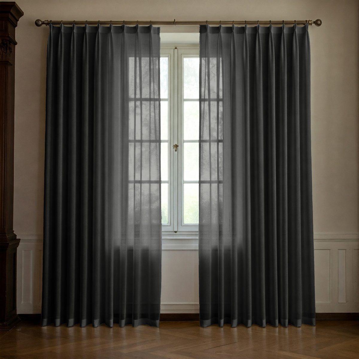Dark Grey Linen Sheer Curtains - Triple Pinch Pleat - Made to Measure - Image 2