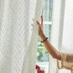 Off-White & Grey Hand Block Printed Linen Curtains | Chevron Pattern