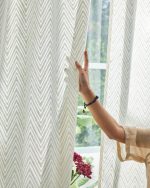Off-White & Grey Hand Block Printed Linen Curtains | Chevron Pattern