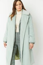 Light Green Faux Fur Midi Shaved Shearling Coat - Image 5