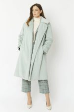 Light Green Faux Fur Midi Shaved Shearling Coat - Image 3