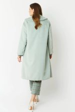 Light Green Faux Fur Midi Shaved Shearling Coat - Image 4
