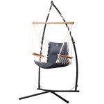 NNEDSZ Gardeon Hammock Chair with Steel Stand Armrest Outdoor Hanging Grey
