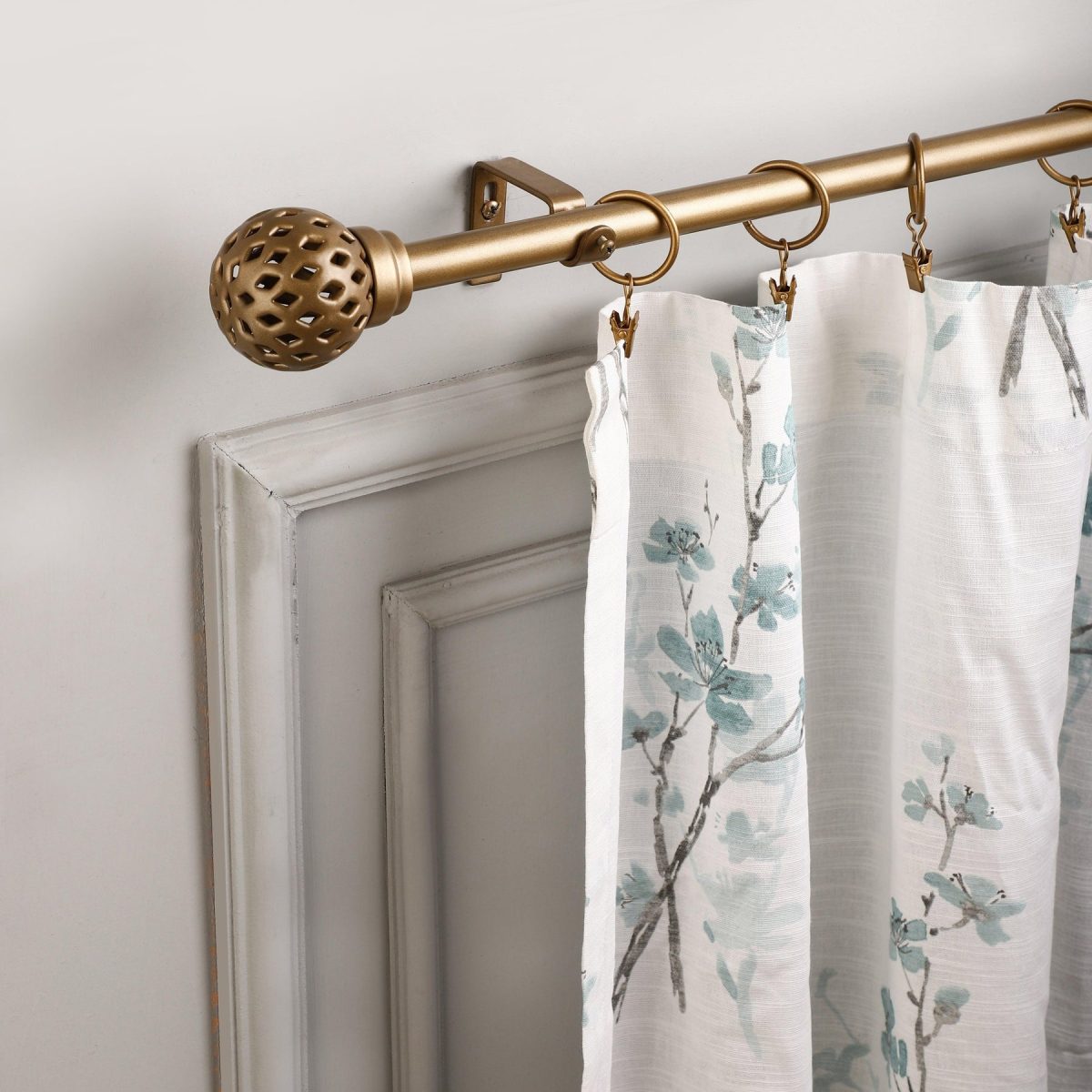Gold Extendable Curtain Pole | Geometric Cage Finials | 61-366cm - Image 1
