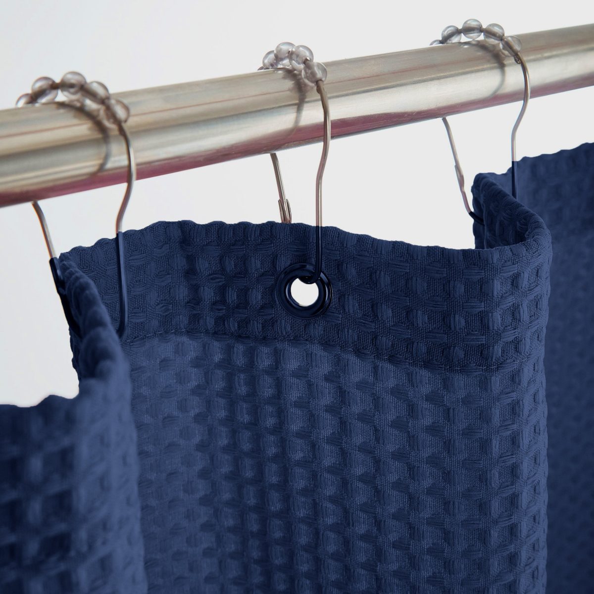 Navy Blue Organic Cotton Waffle Shower Curtain | Mold Resistant | Quick Dry - Image 1