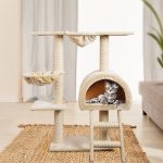 NNEDSZ Cat Tree 100cm Trees Scratching Post Scratcher Tower Condo House Furniture Wood Beige - Image 4