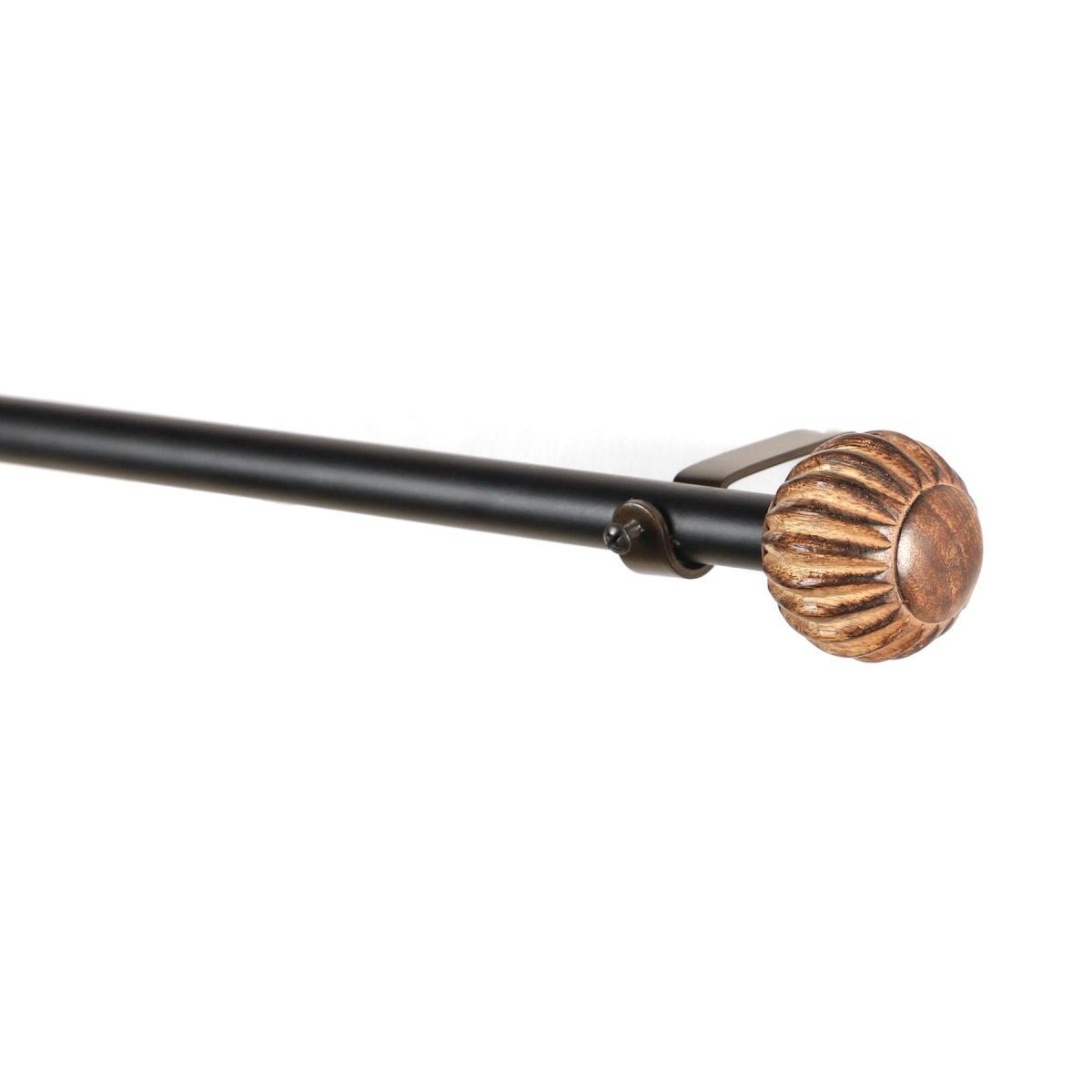 Black Extendable Curtain Pole | Carved Wooden Ball Finials | 61-366cm - Image 2