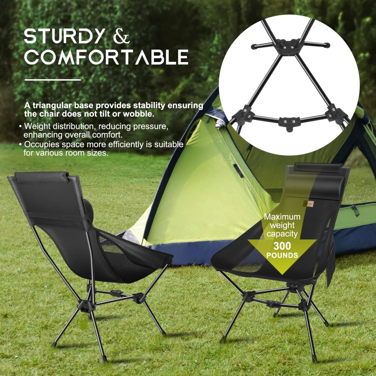 NNEOBA Portable Camping Chair with Headrest Black - Image 4