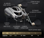 NNEOBA Baitcasting Jigging Reel Double Handle Right Hand Silver - Image 3