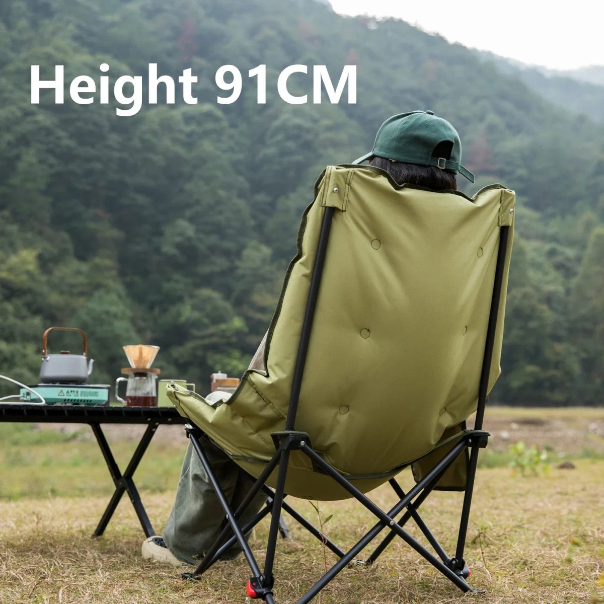 High-Back Adjustable Camping Moon Folding Leisure Chair Green - Image 4