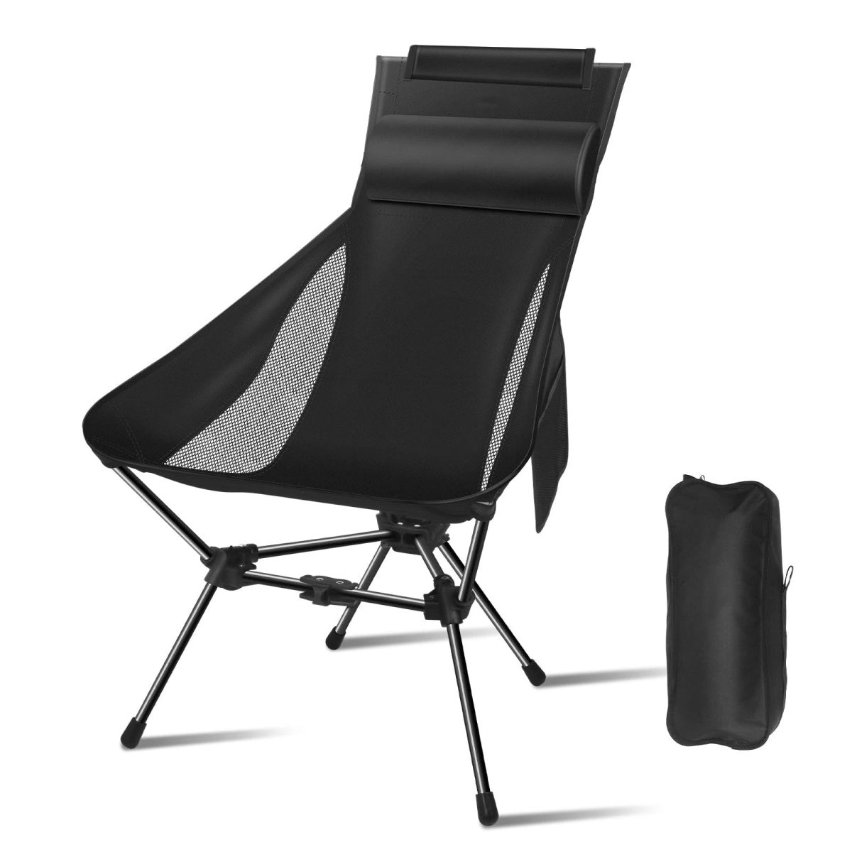 NNEOBA Portable Camping Chair with Headrest Black - Image 1