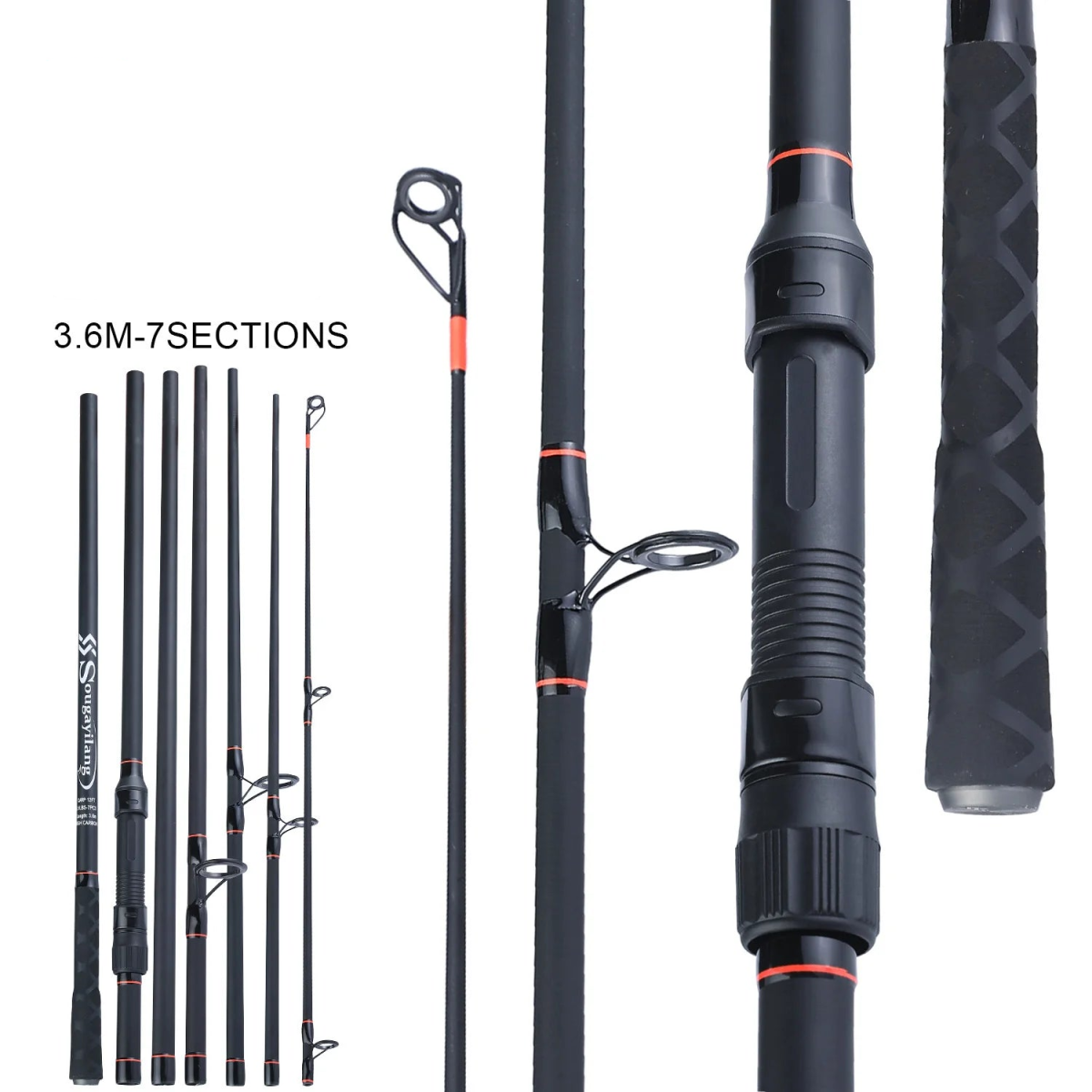 NNEOBA 3.6M Portable Carbon Fiber Carp Spinning Rod Black - Image 3