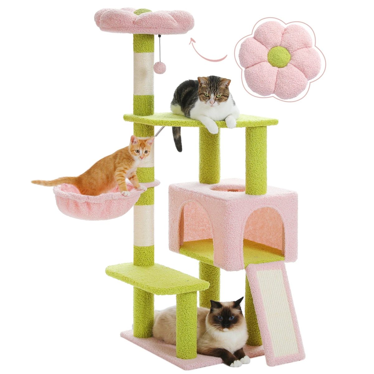 Flower Cat Tree Multi-Level Cat Tower with Sisal Covered Scratching Posts Cute Cat Condo for Indoor Small Medium Cats Top Perch - Image 1